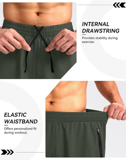 Pudolla men's workout running shorts in 7", 5", or 9" lengths, lightweight athletic shorts with zipper pockets for gym and running.
