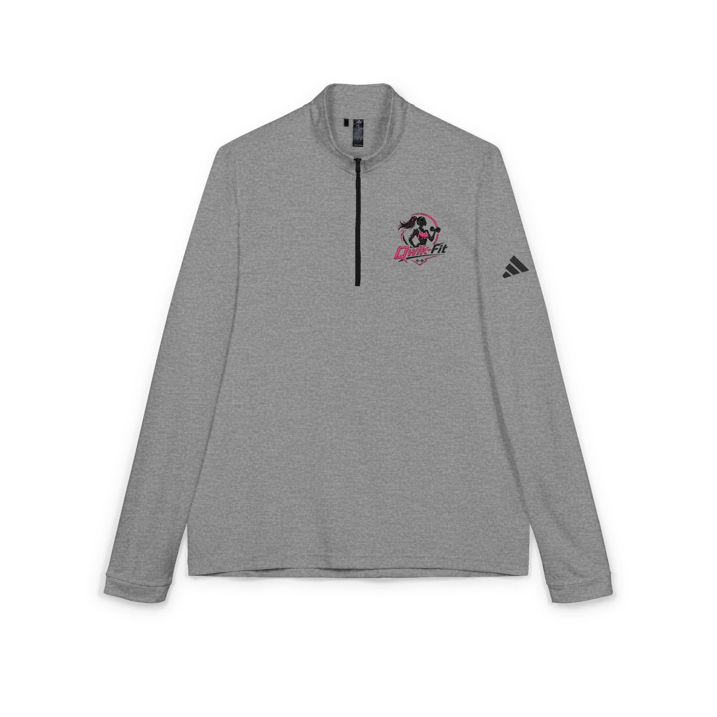 Embroidered soccer crest quarter-zip sweatshirt by Printify, navy blue sweatshirt with detailed team crest embroidery.