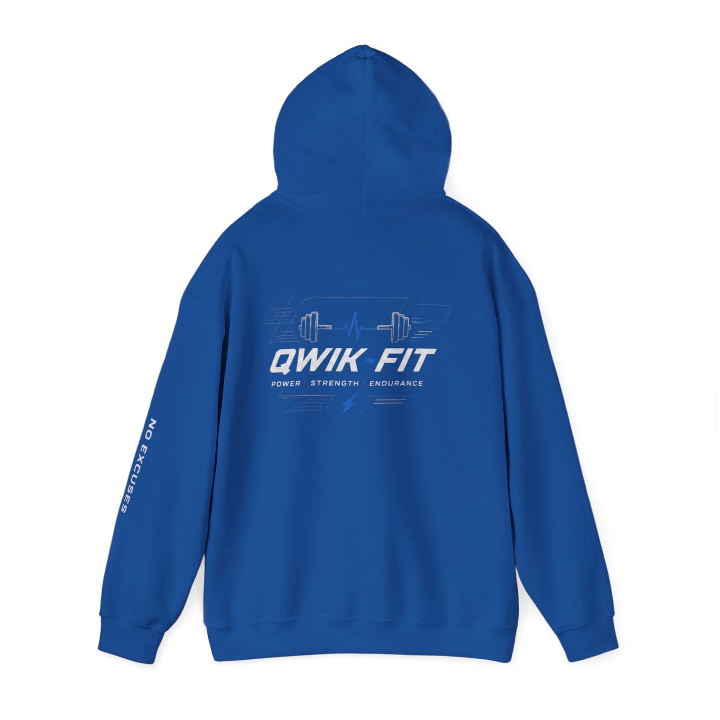 Black fitness hoodie by Printify featuring a barbell logo, designed for gym workouts and casual athletic wear.