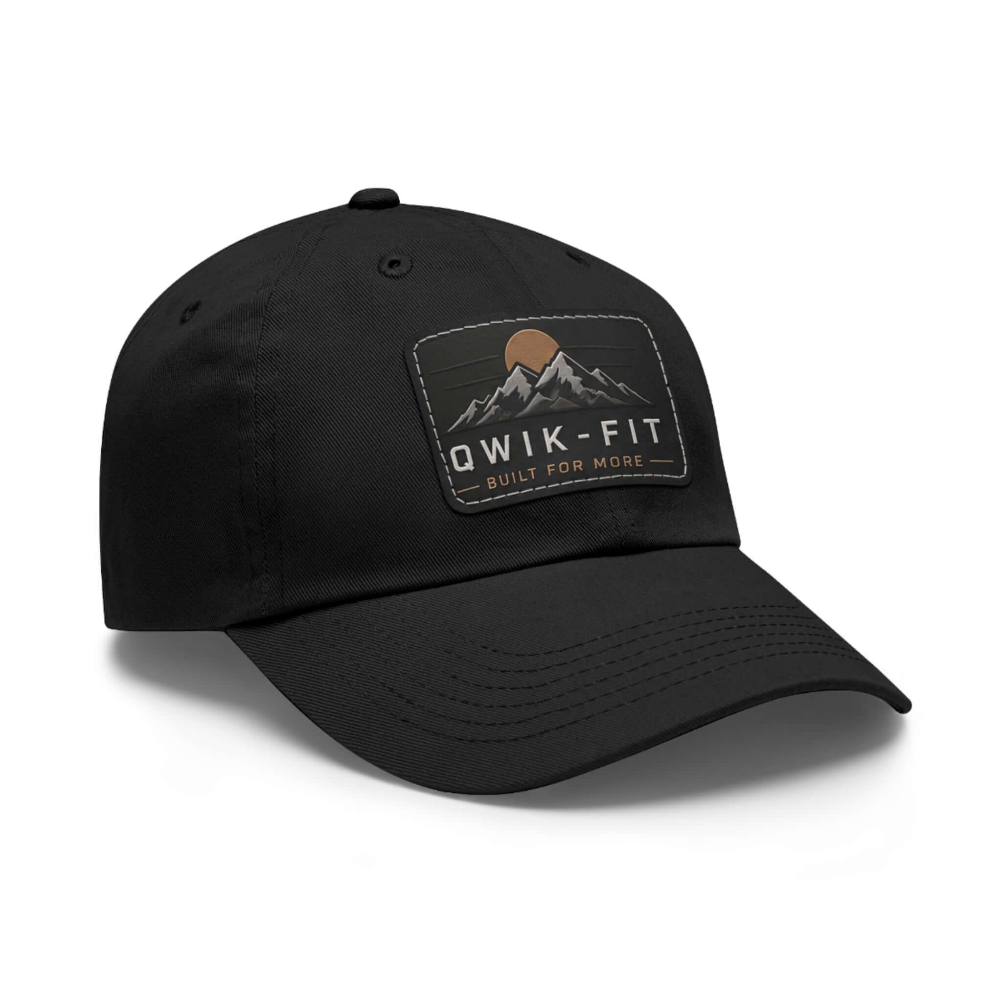 Black Leather Patch Dad Hat featuring a rectangular leather patch, ideal for outdoor activities and everyday wear.