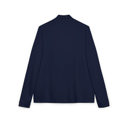 Embroidered soccer crest quarter-zip sweatshirt by Printify, featuring a detailed sports emblem on a comfortable pullover.