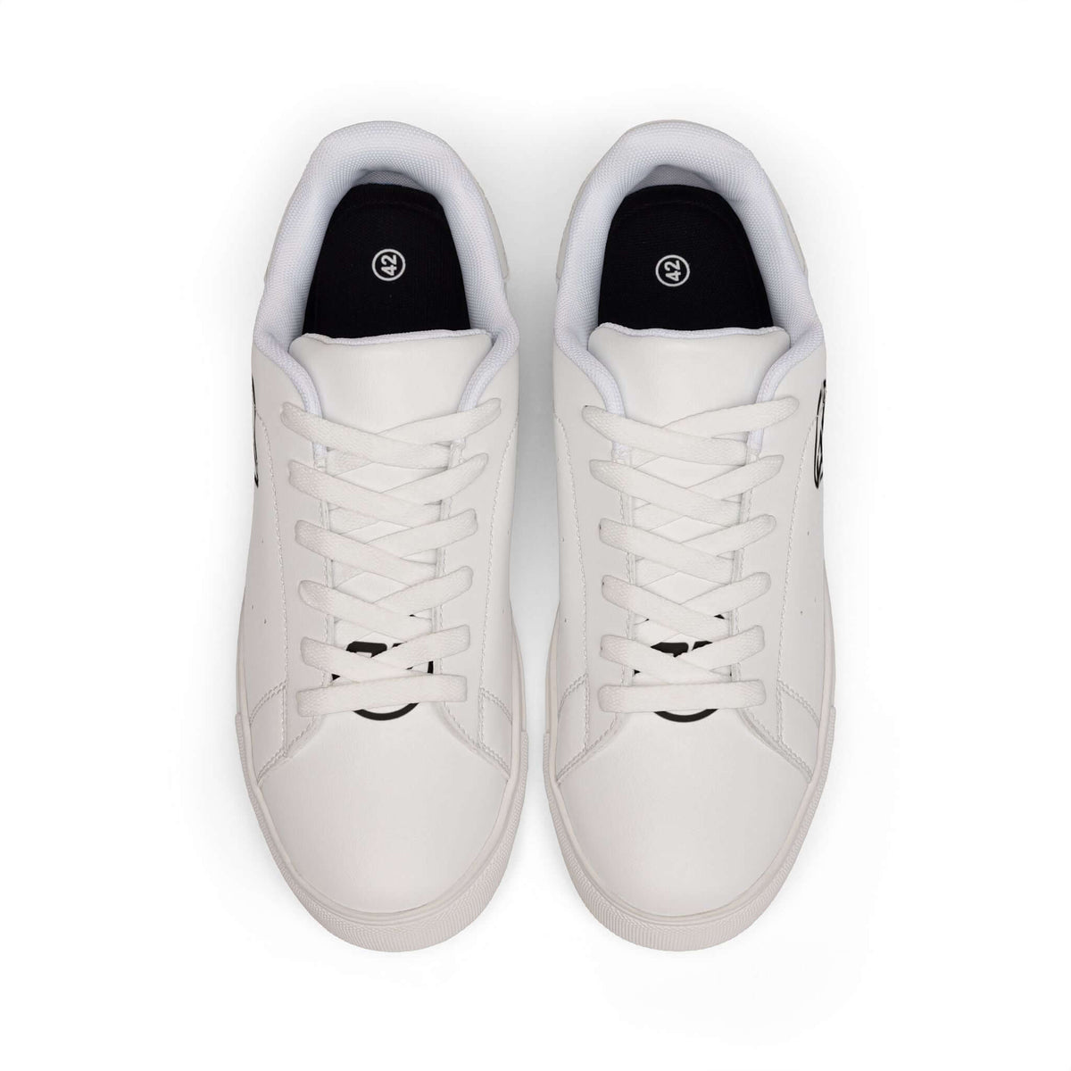 Men's leather sneakers for workouts, white low-top design perfect for home and gym fitness routines.