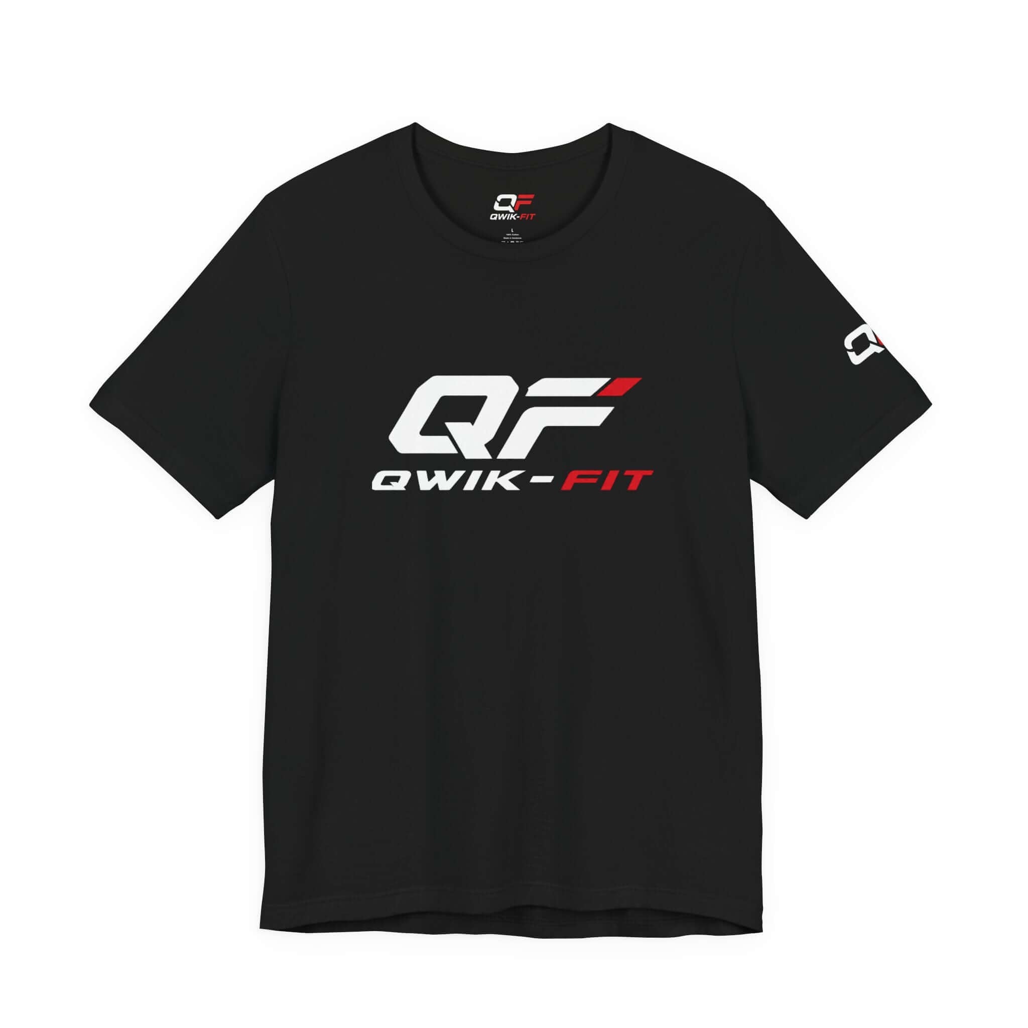 Black Performance Workout T-Shirt with Qwik-Fit logo for optimal training and fitness activities.