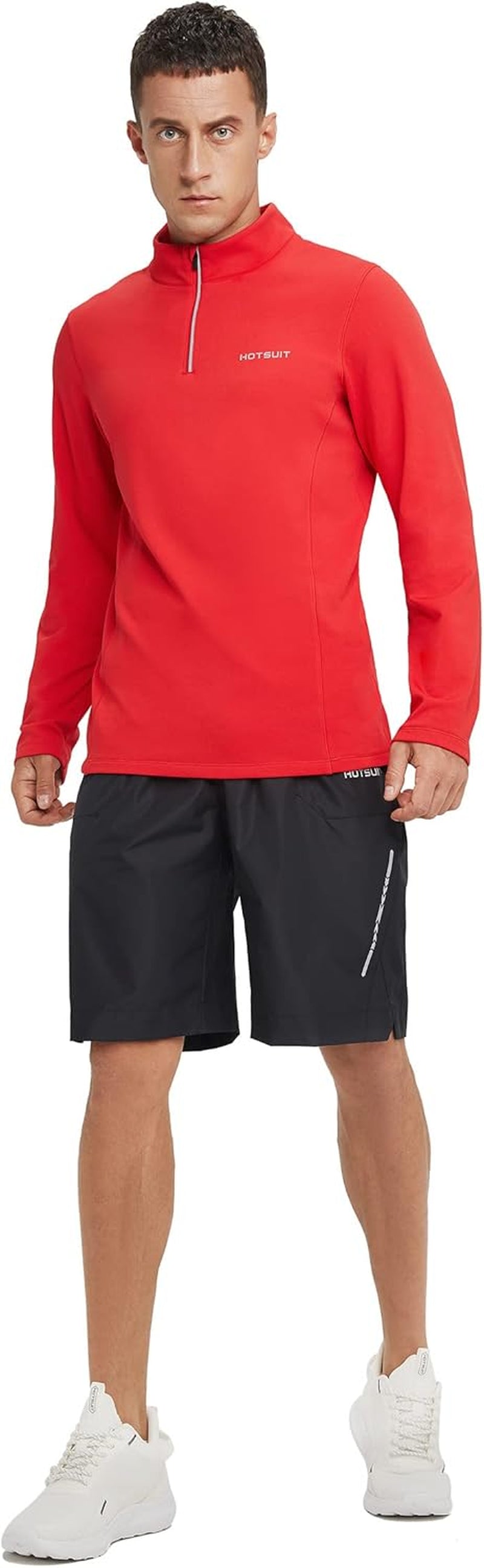 HOTSUIT men's 1/4 zip running pullover, lightweight fleece with long sleeves, quick dry, reflective for outdoor exercise.