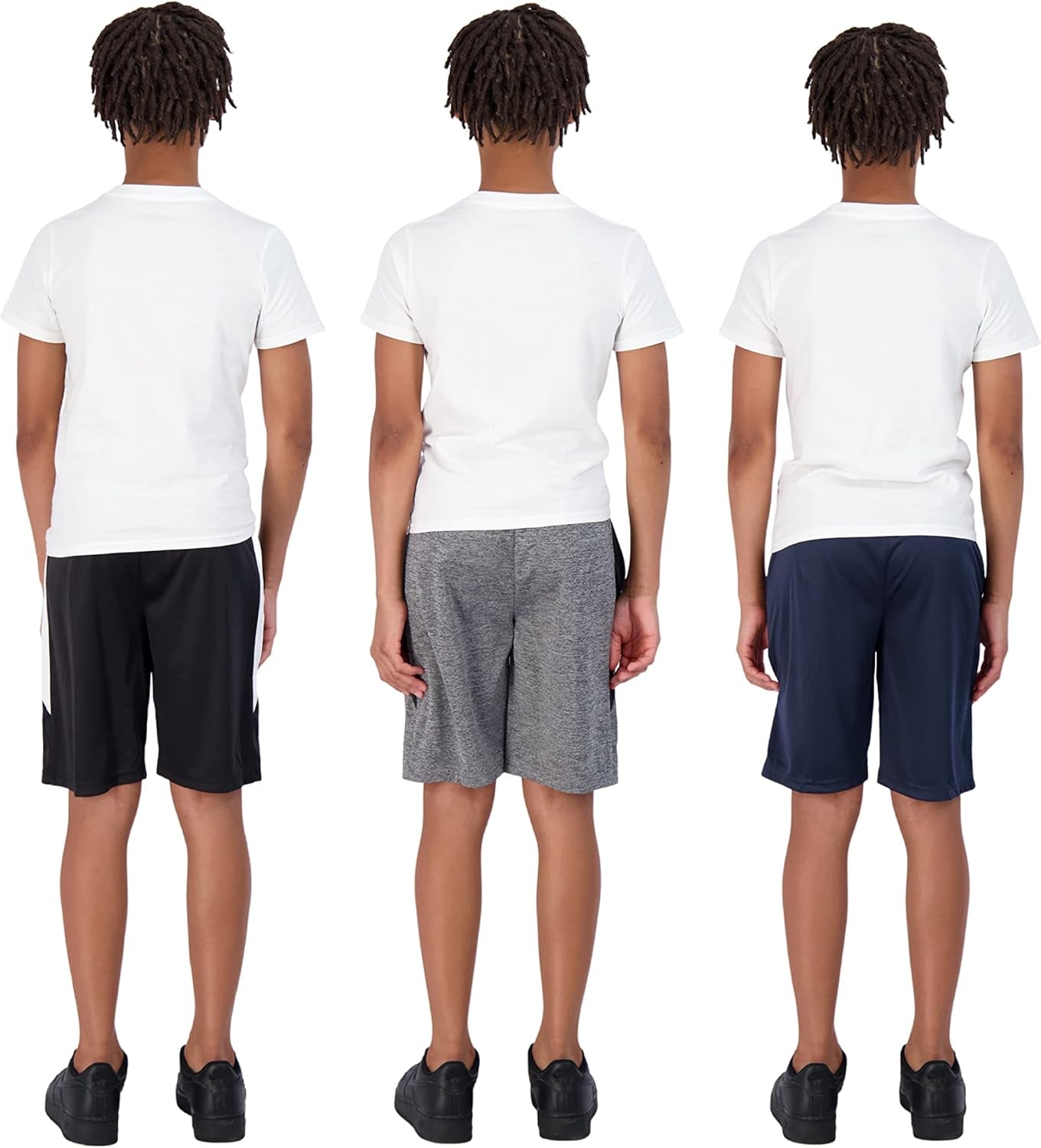 Hind boys' 3-pack basketball shorts for kids, featuring sporty design and comfortable fit for active play and sports.
