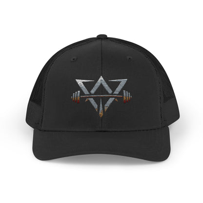 Printify snapback trucker cap with adjustable mesh back and flat brim, featuring a stylish, casual hat design.