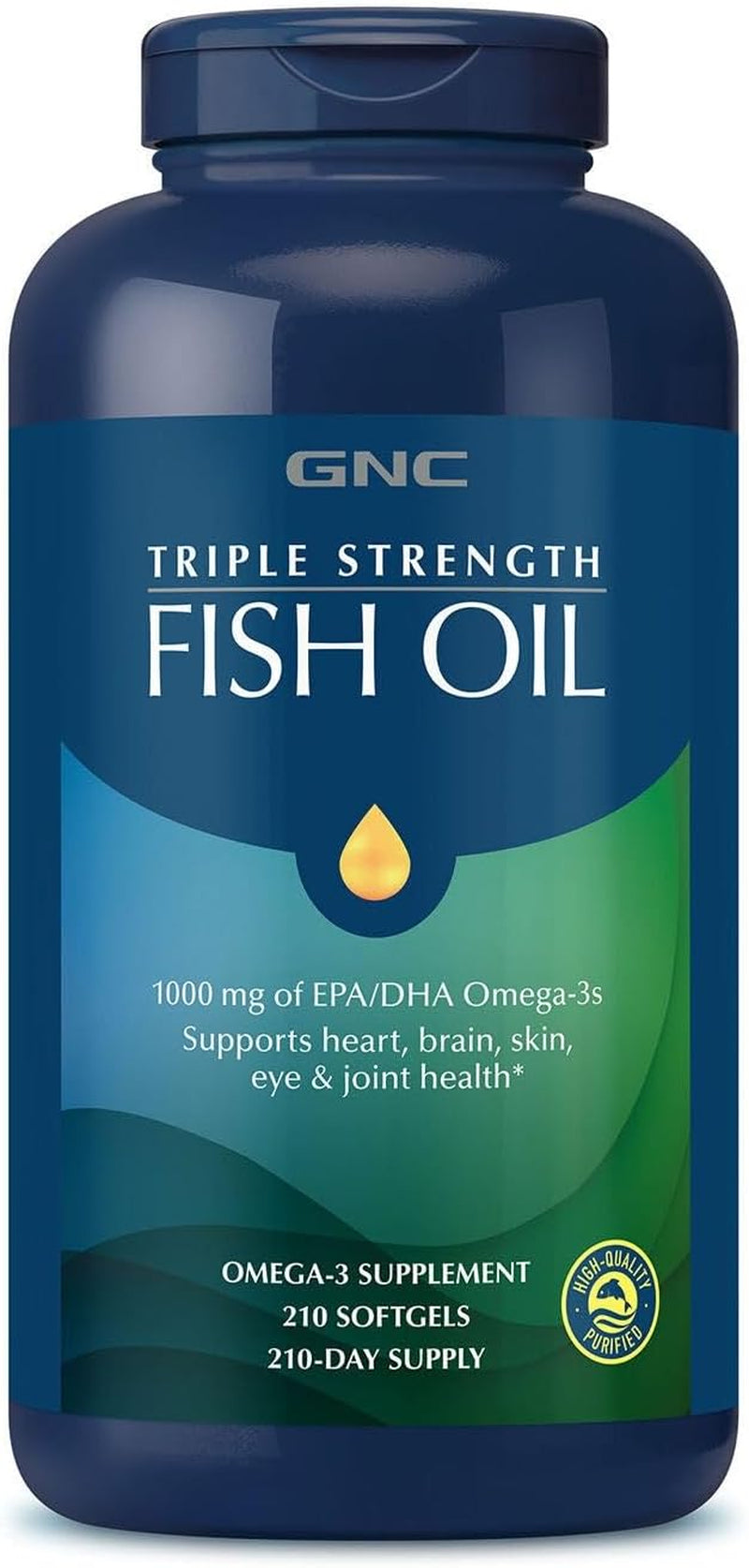 GNC Triple Strength Fish Oil Omega 3 Supplement, 1000Mg EPA and DHA, Supports Heart, Brain, Skin, Eye and Joint Health, 210 Softgels