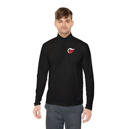 Quarter-Zip Pullover with Small Red 'F' Logo — Minimal Athletic Pullover