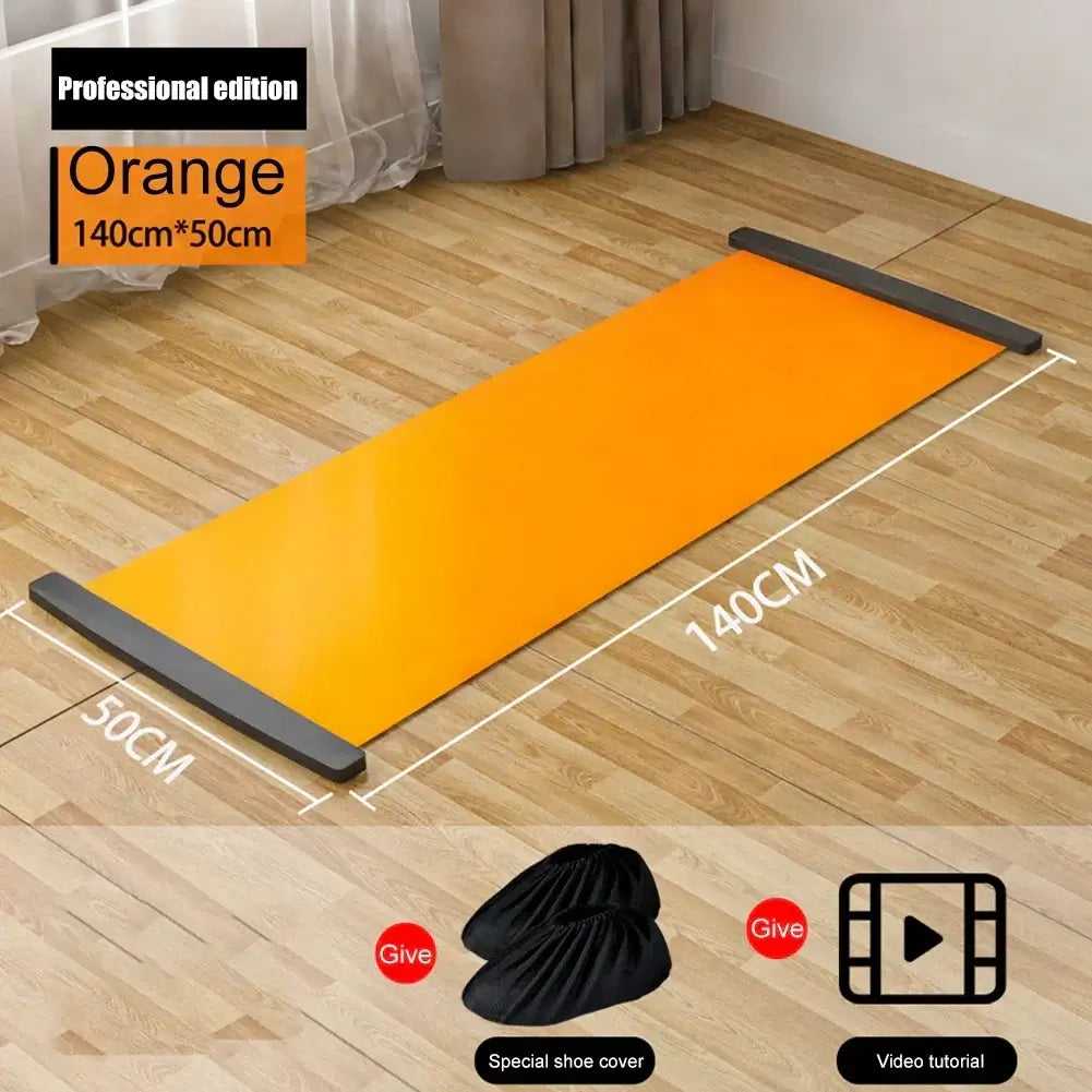 Multifunctional exercise running mat for core training in vibrant orange, measuring 140cm by 50cm, ideal for workouts.