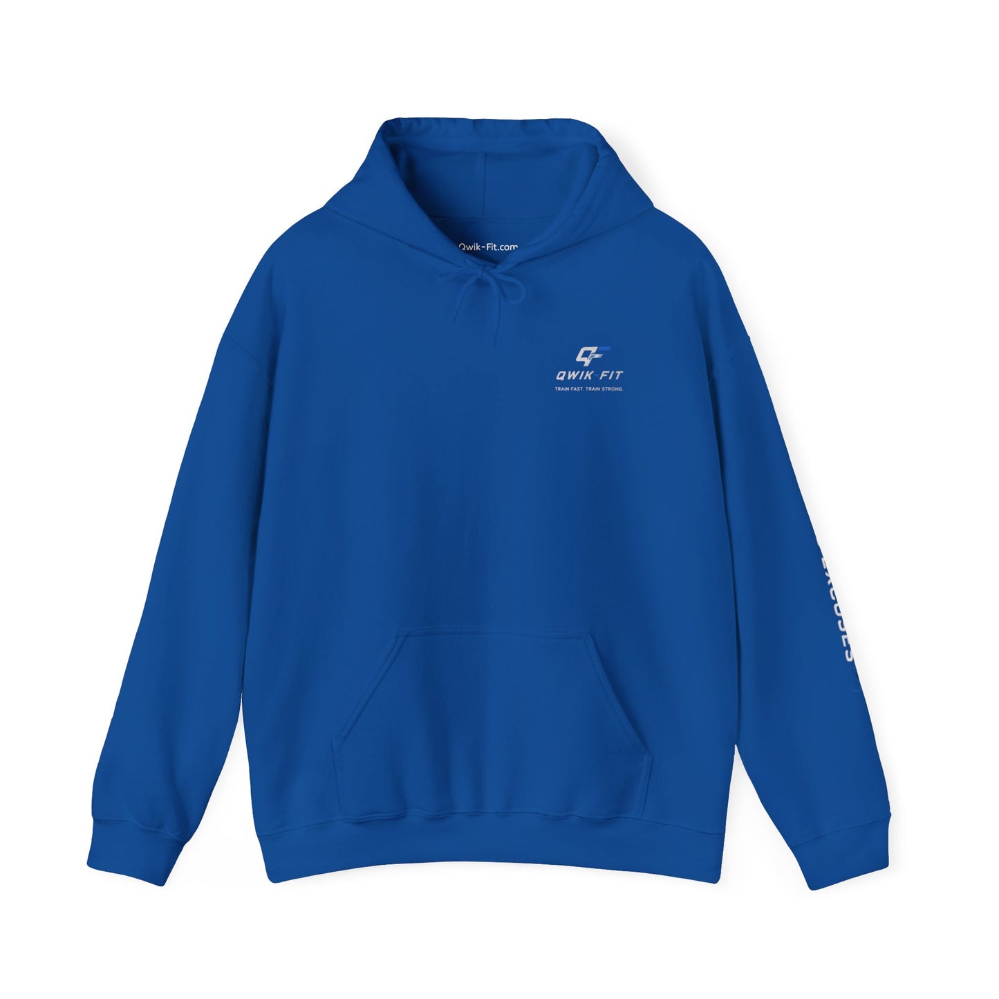 Fitness hoodie by Printify featuring a barbell logo, casual gym pullover with comfortable fit and athletic style.
