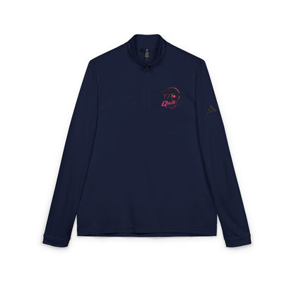 Embroidered soccer crest quarter-zip sweatshirt by Printify, featuring a detailed sports team logo on a comfortable pullover.