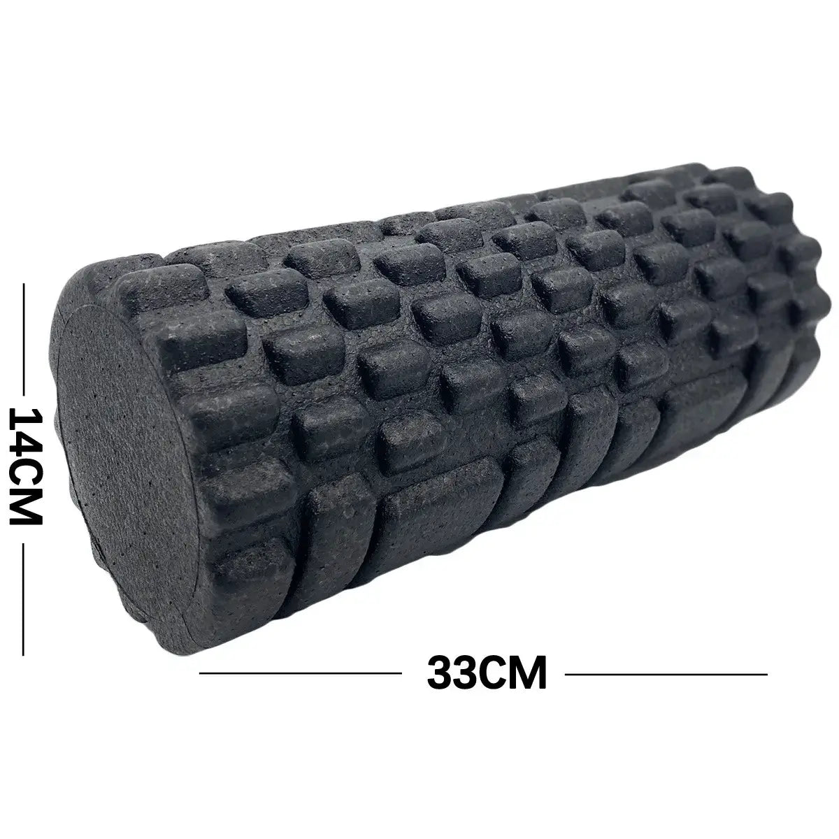 High-density foam roller 33cm with textured surface, ideal for home workouts and gym sessions.