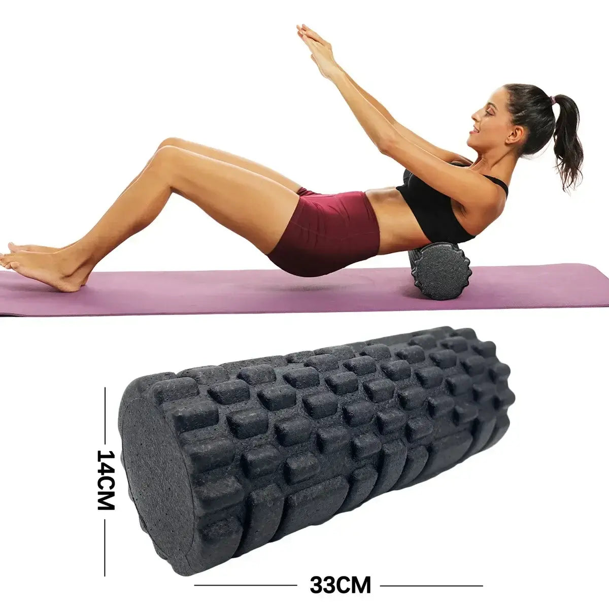 High-Density EPP Foam Roller 33cm in black used for fitness workouts and muscle recovery.
