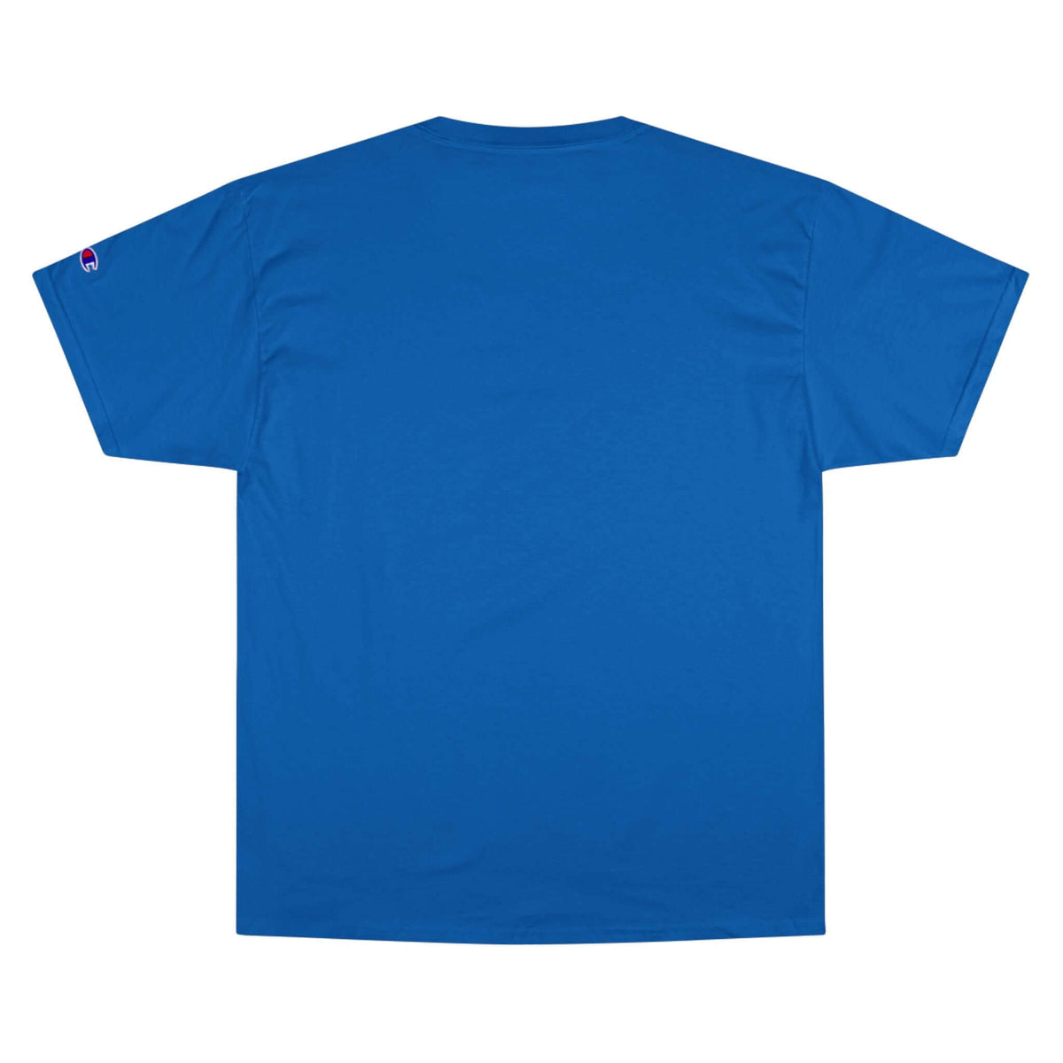 Back view of Champion Qwik-Fit Logo Fitness T-Shirt in vibrant blue, ideal for workouts and casual wear, featuring unisex design.