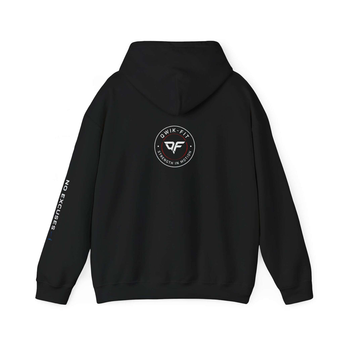 Back view of Qwik-Fit Built Different Hoodie featuring a stylish logo, perfect comfortable athletic hoodie for everyday wear.