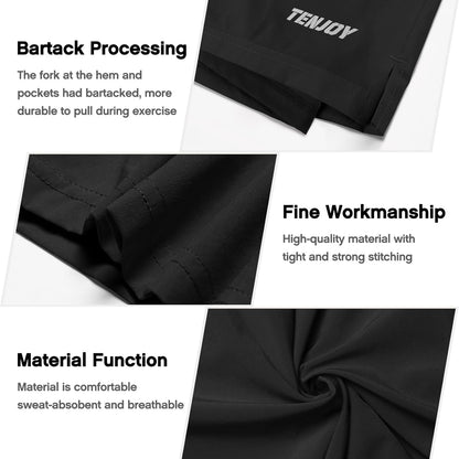 Men's 2-in-1 running shorts by TENJOY with quick-dry fabric, phone pockets, available in 5 or 7 inches for gym and athletic workouts.