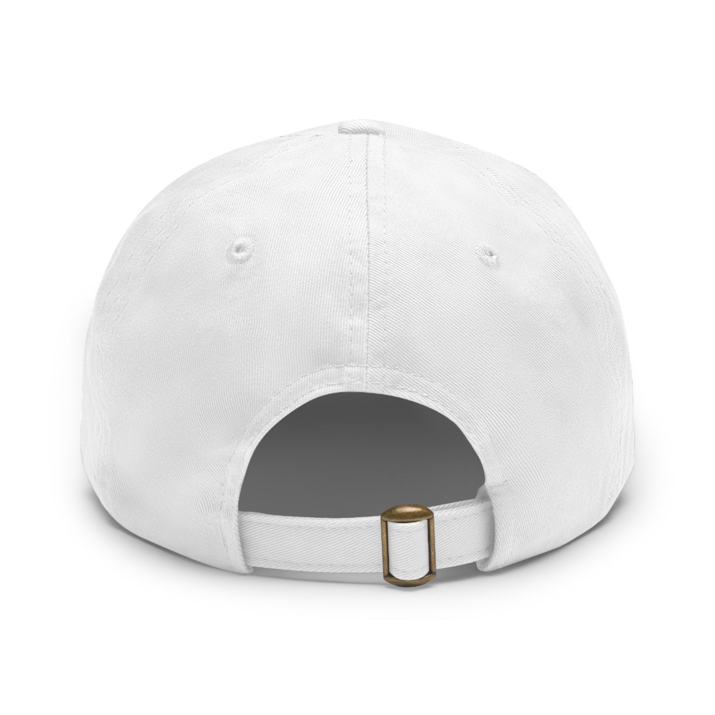 Qwik-Fit Leather Patch Dad Hat by Printify featuring a classic baseball cap design with a leather patch and adjustable strap.