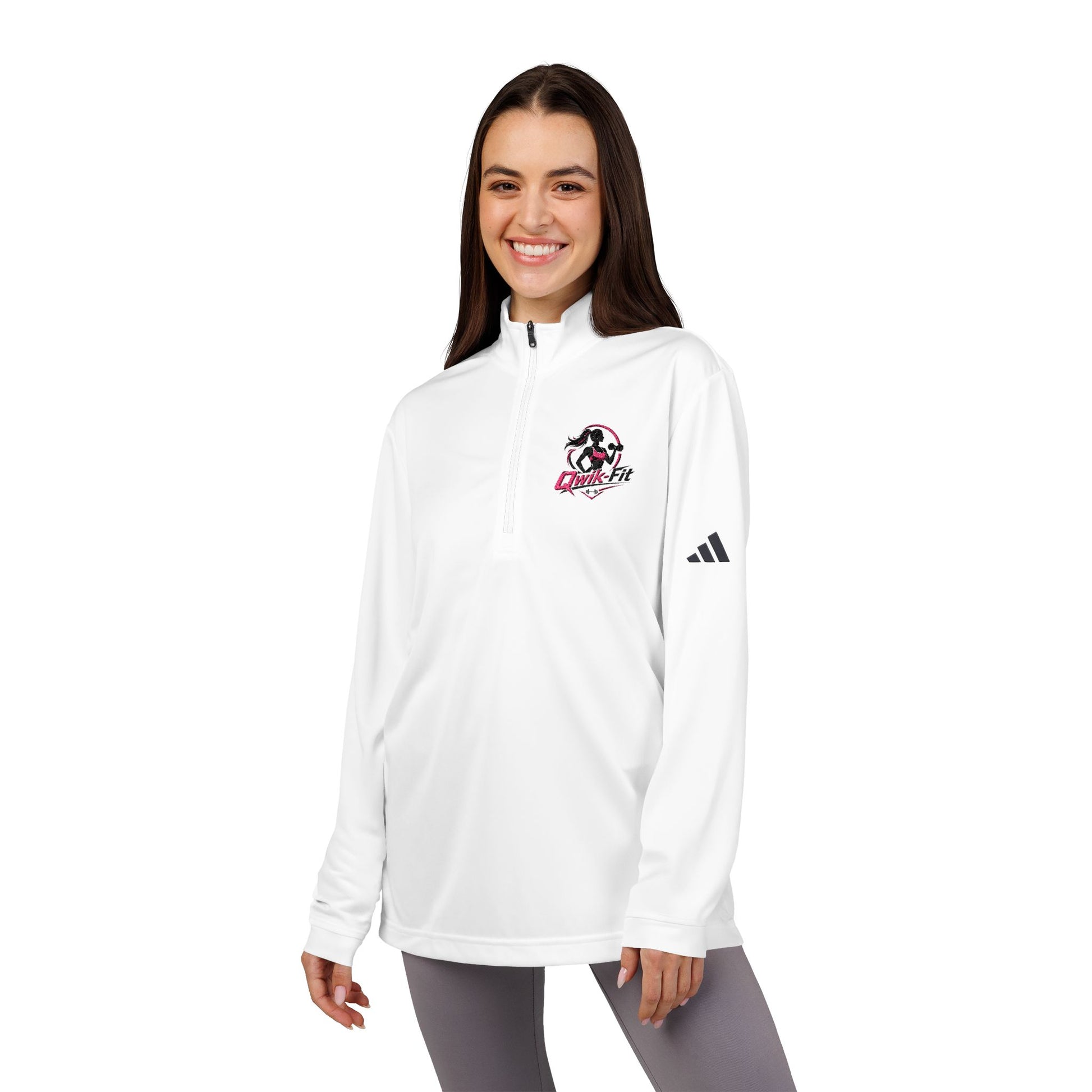 Embroidered soccer crest quarter-zip pullover sweatshirt by Printify, with a detailed team crest on the front.