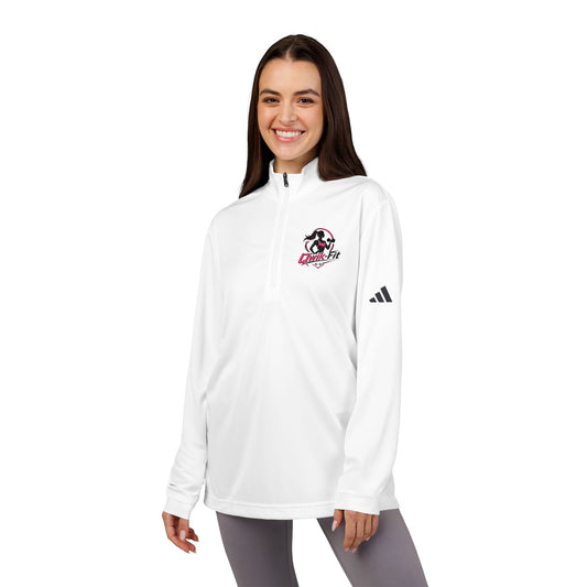 Embroidered soccer crest quarter-zip pullover sweatshirt by Printify, with a detailed team crest on the front.
