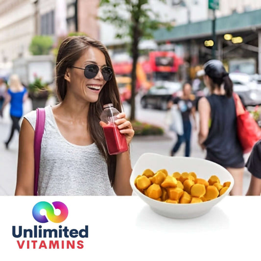 Curcumin ginger dietary supplement woman enjoying healthy snacks and juice while promoting an active lifestyle.