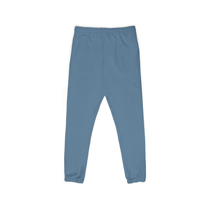 Gray garment-dyed fleece sweatpants with vertical "Gamer" graphic and relaxed fit, made by Printify.