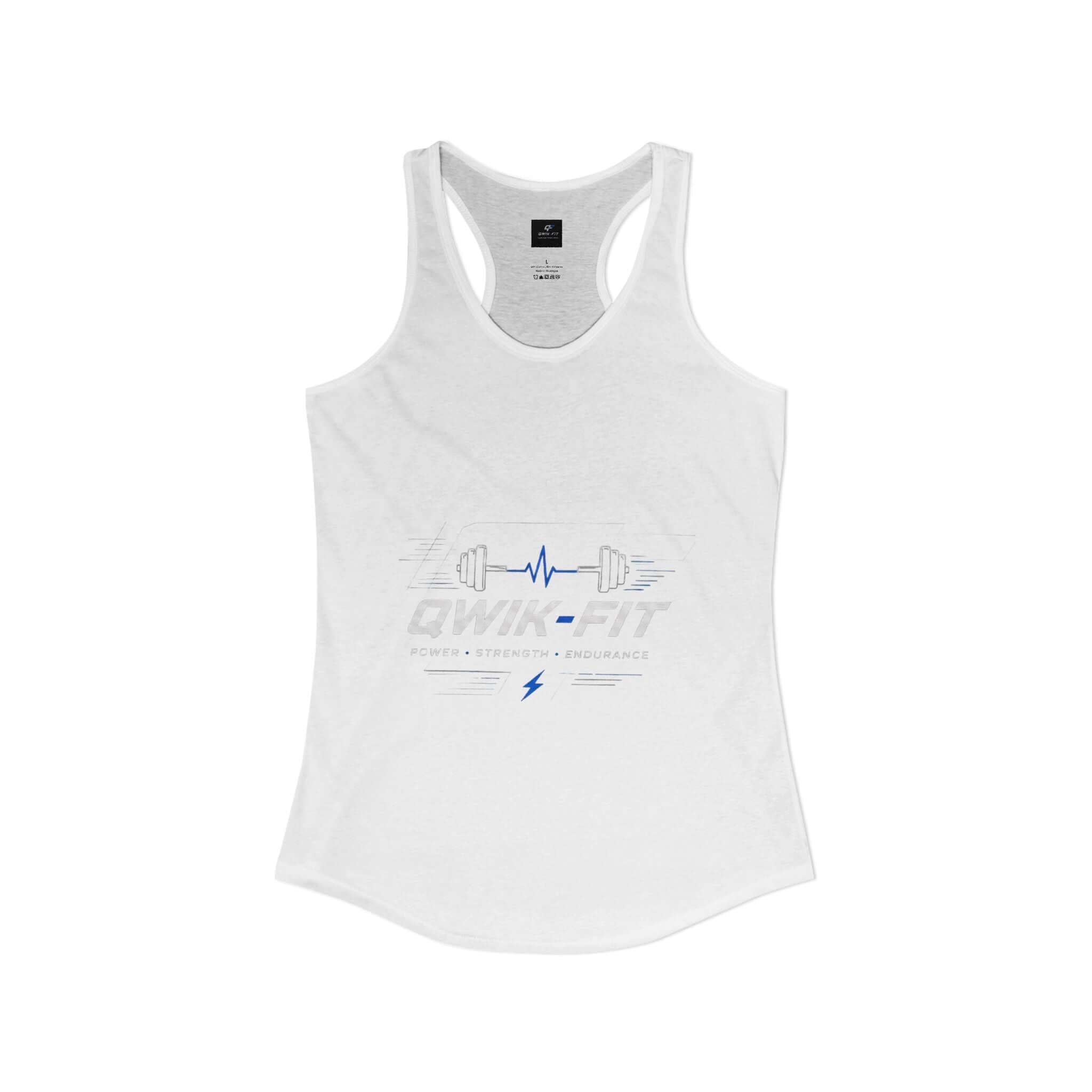 Women's white workout tank featuring a stylish design for gym and casual wear.