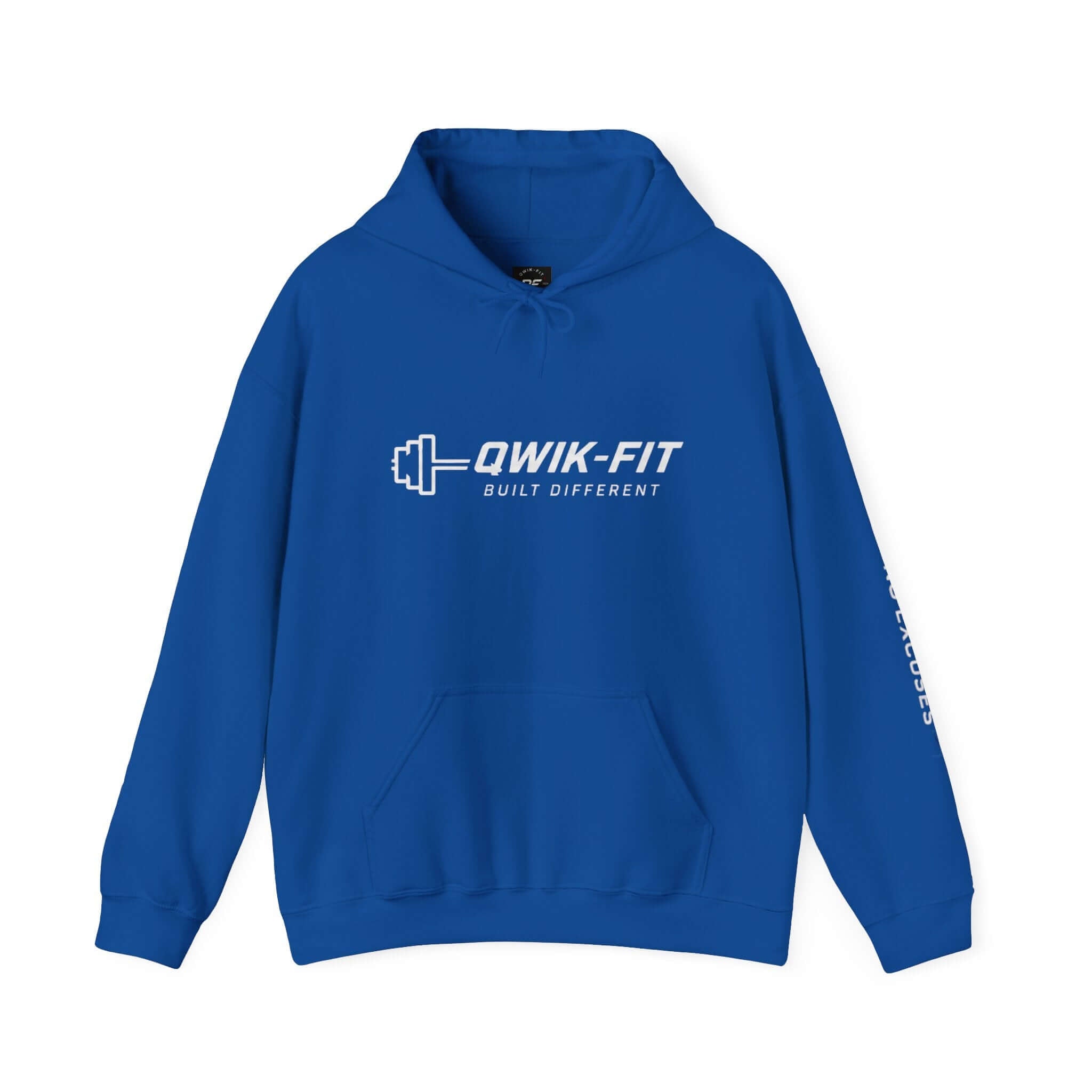 Qwik-Fit Built Different Hoodie in royal blue, a comfortable athletic hoodie for training and casual wear.