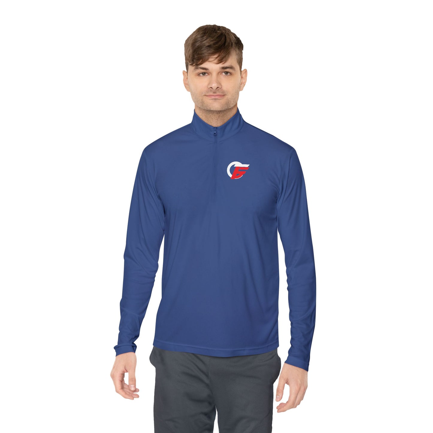 Quarter-Zip Pullover with Small Red 'F' Logo — Minimal Athletic Pullover