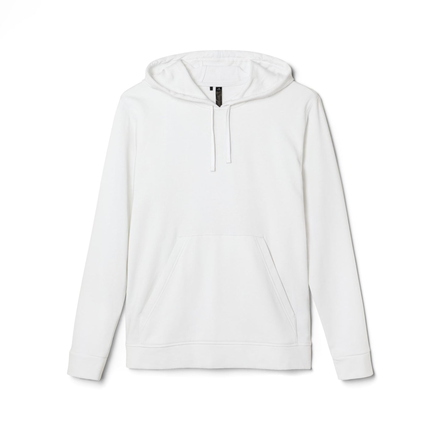 White Adidas hoodie with Qwik-Fit logo, athletic pullover made by Printify, featuring a comfortable fit and sporty design.