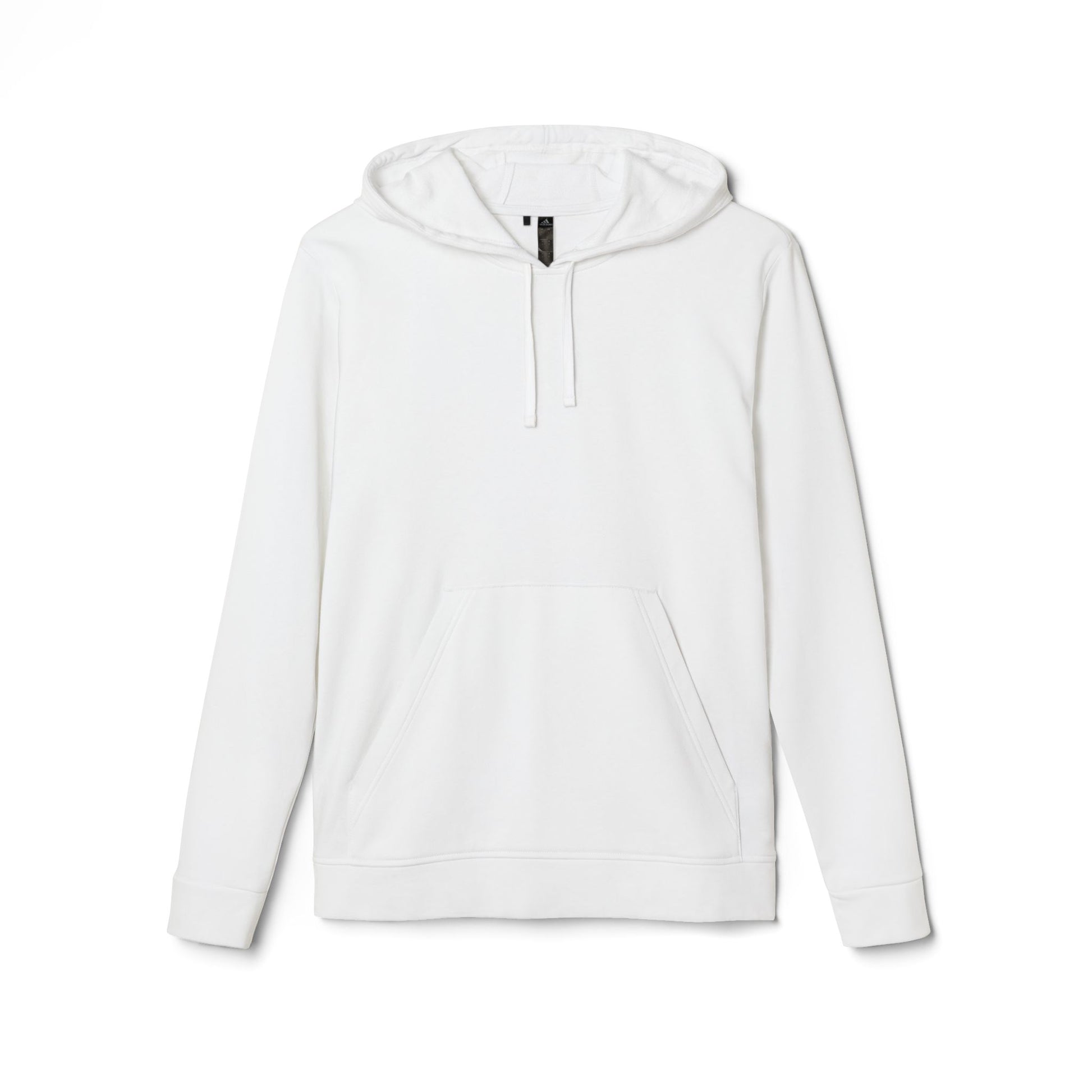White Adidas hoodie with Qwik-Fit logo, athletic pullover made by Printify, featuring a comfortable fit and sporty design.