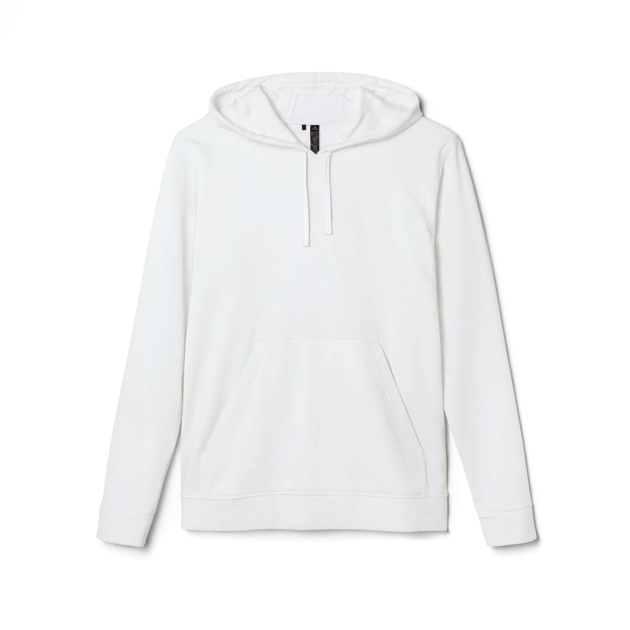 White Adidas hoodie athletic pullover with Qwik-Fit logo and comfortable design for casual and athletic wear.