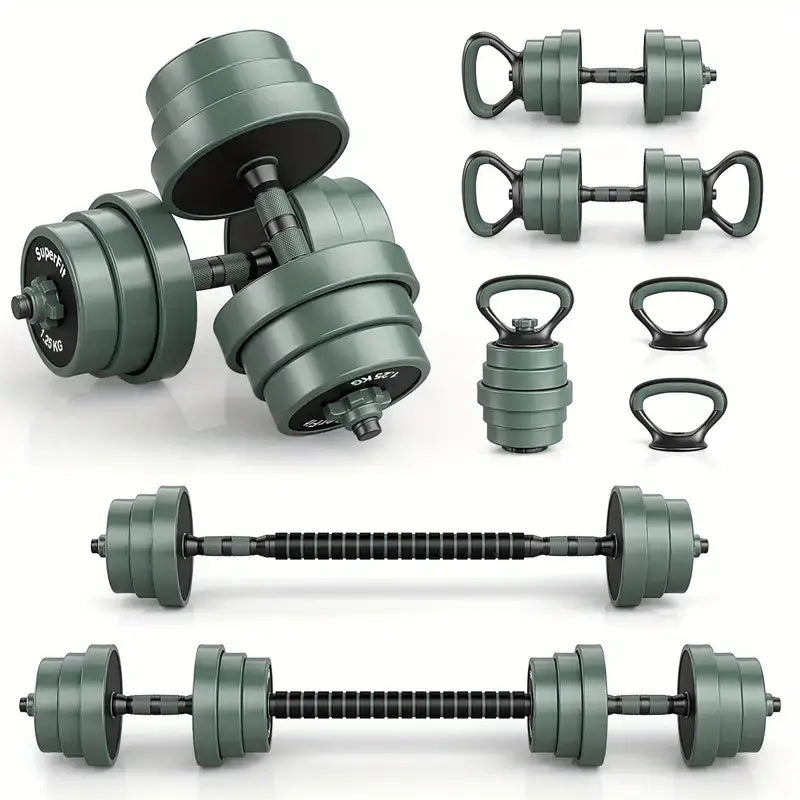 3-in-1 Adjustable Dumbbells, Kettlebell, and Barbell Weight Set – Gray for home workouts and gym sessions, adjustable dumbbells kettlebell barbell set.