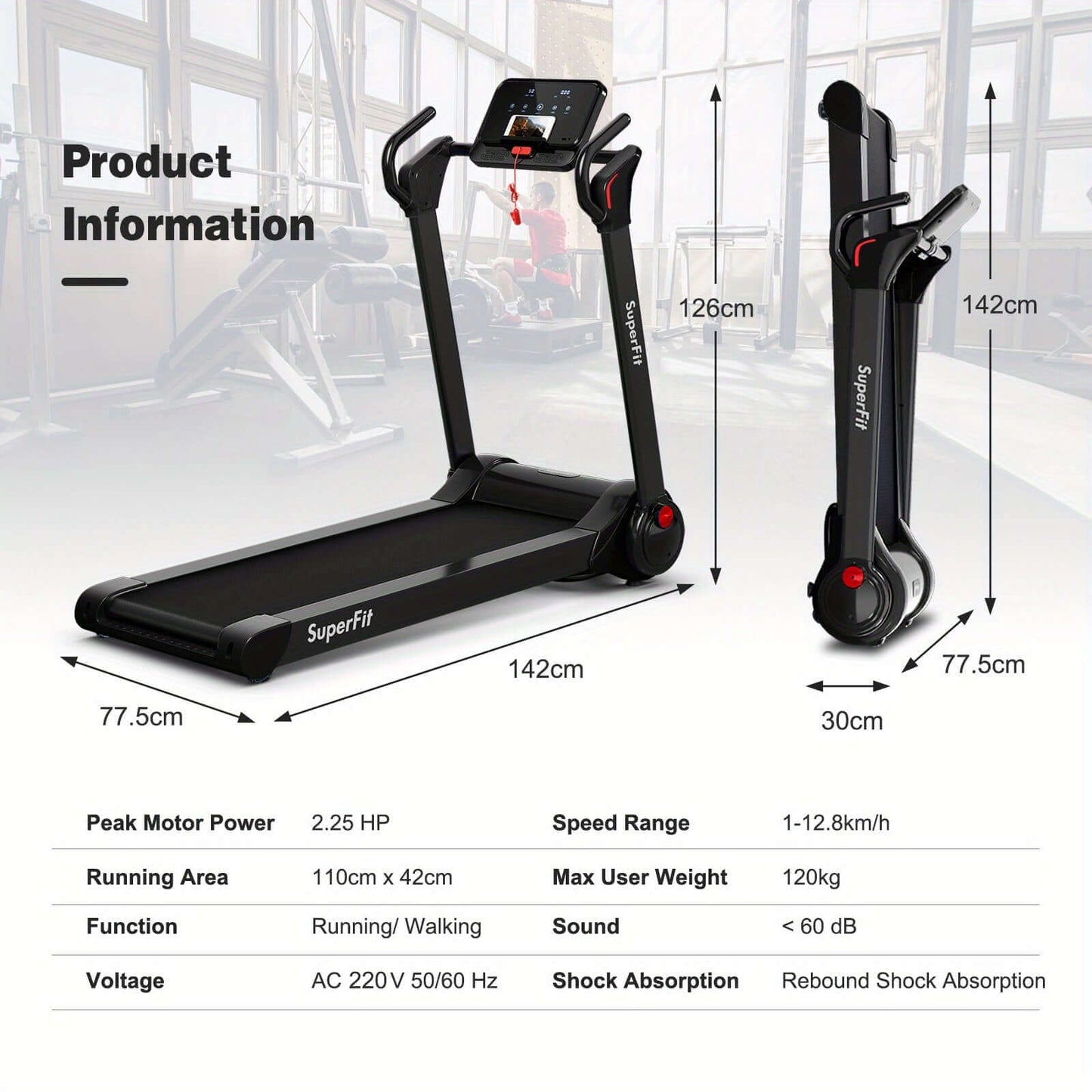 Folding Electric Treadmill 2.25HP - Black-2