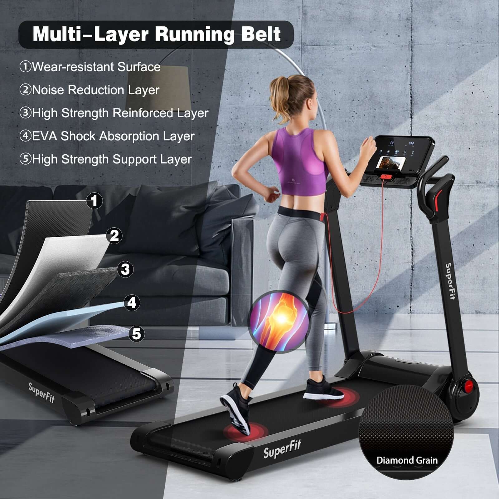 Folding Electric Treadmill 2.25HP - Black product image 2