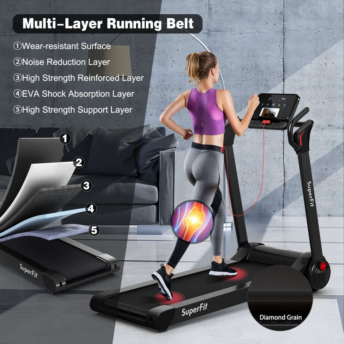 Folding Electric Treadmill 2.25HP - Black product image 2