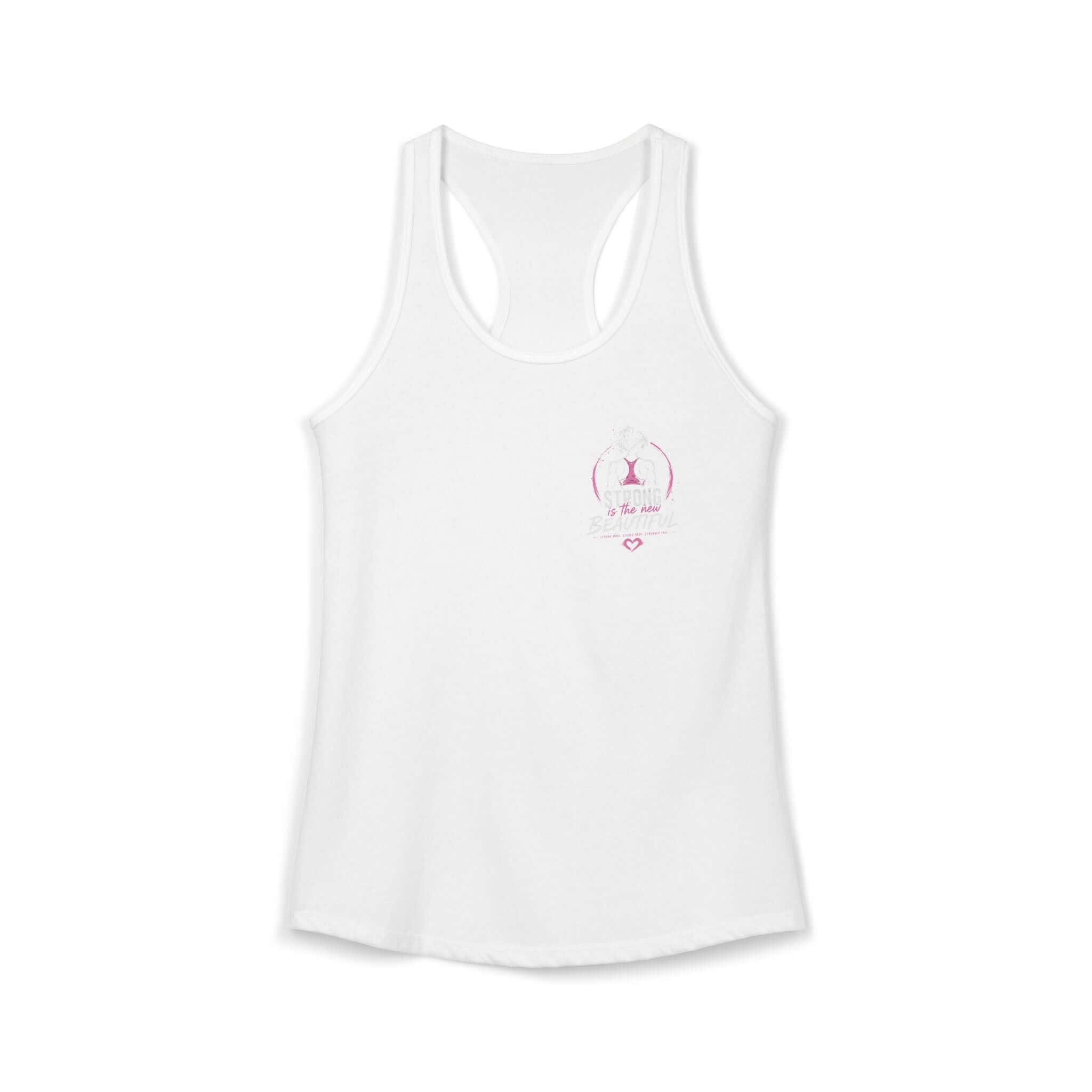 Women's Qwik-Fit Racerback Workout Tank in solid white, perfect for gym, yoga, and casual wear. womens racerback workout tank.