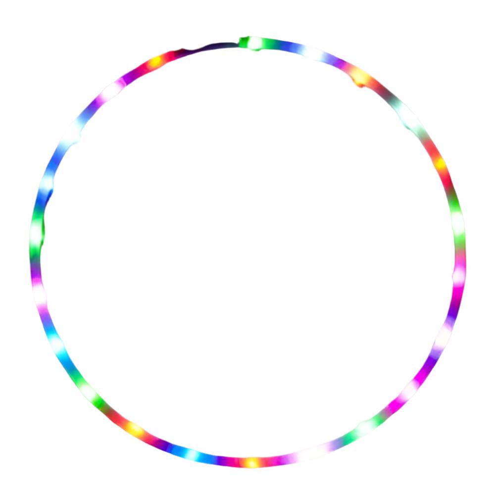 Color changing LED fitness hoop showcasing vibrant multicolored lights in a circular design.