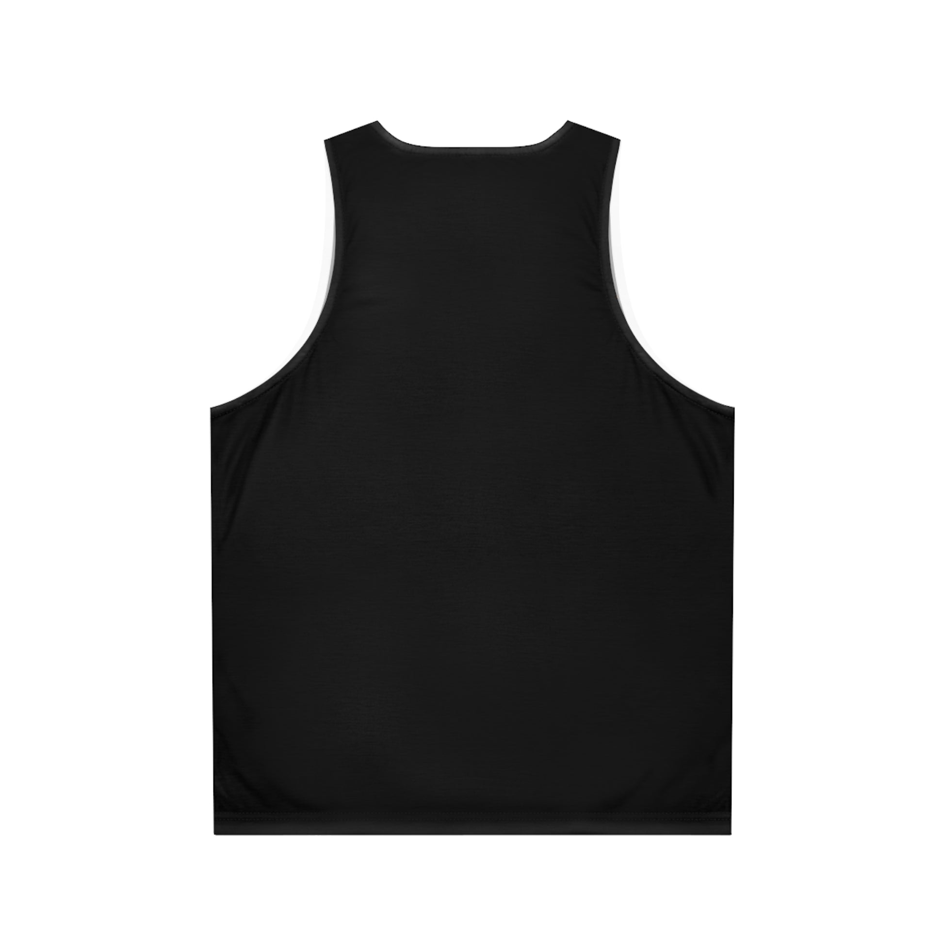 Back view of a black recycled polyester tank top featuring a comfortable and breathable design.