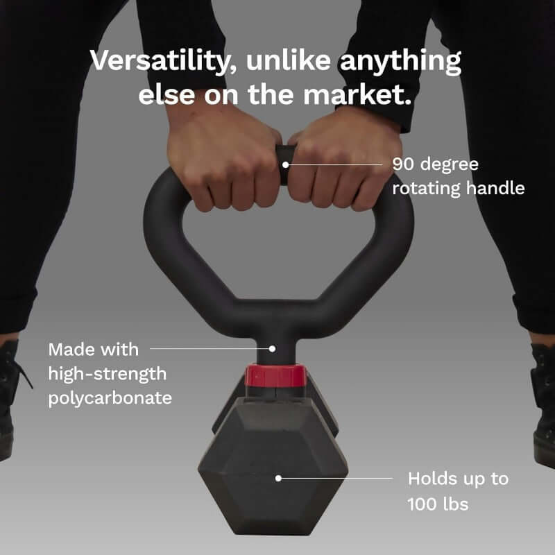 Dumbbell to barbell converter showcasing versatility and strength, rotating handle, and durable design for workouts.