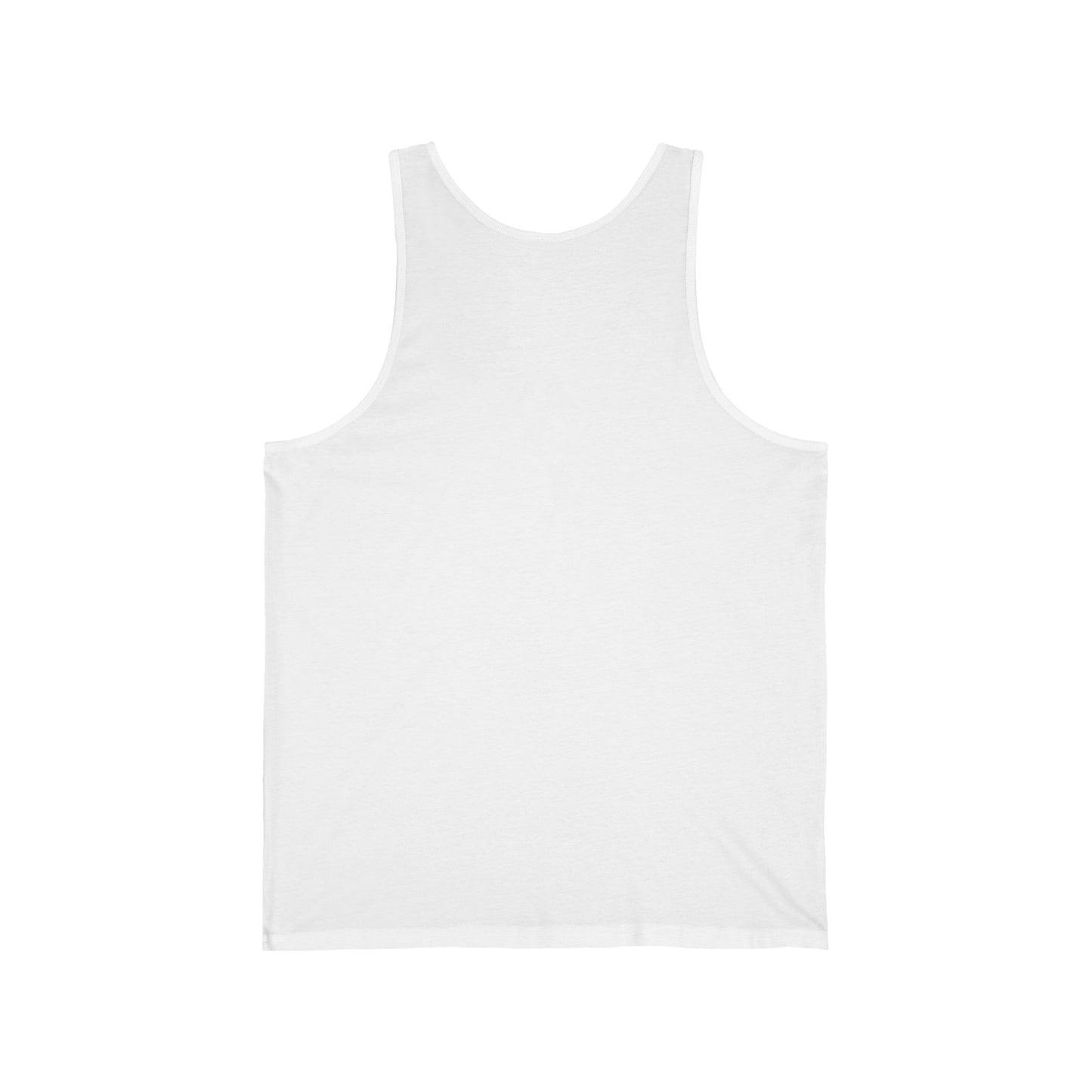 White minimalist tank top with a small pocket logo, casual summer vest by Printify, displayed on a plain background.