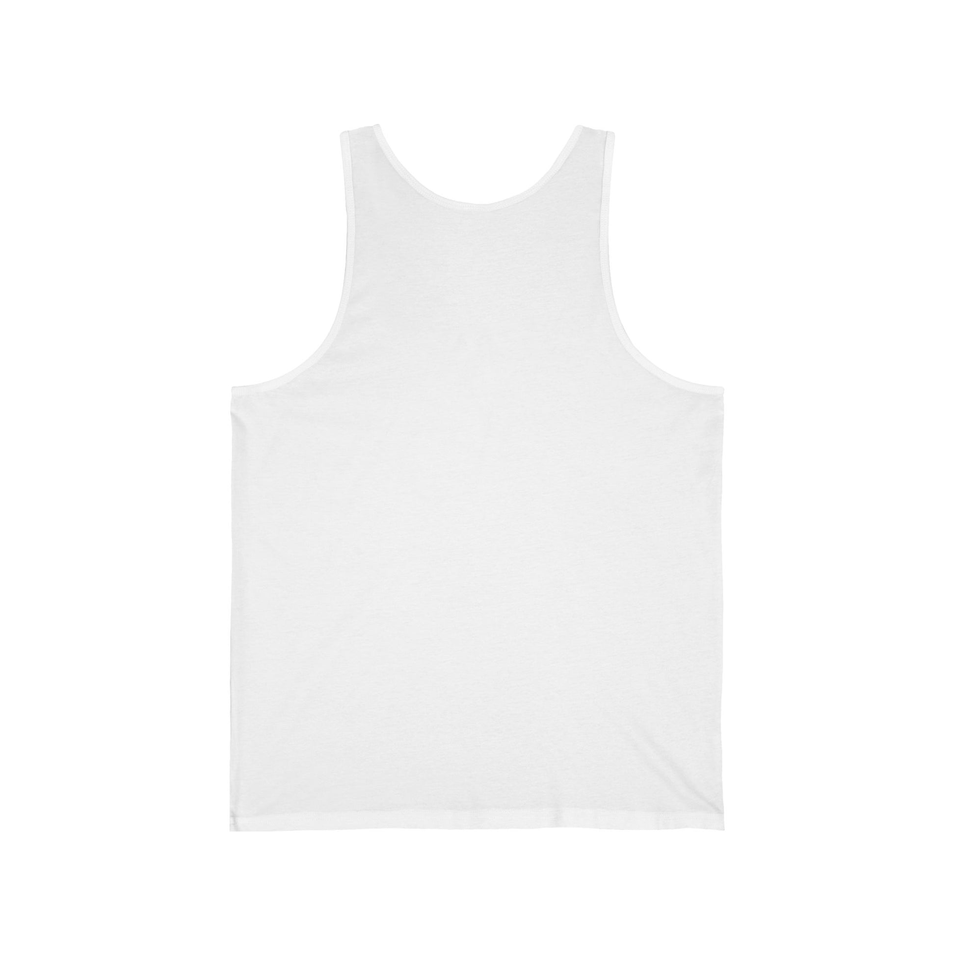 White minimalist tank top with a small pocket logo, casual summer vest by Printify, displayed on a plain background.