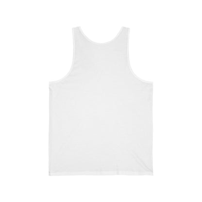 White minimalist tank top with a small pocket logo, casual summer vest by Printify, displayed on a plain background.