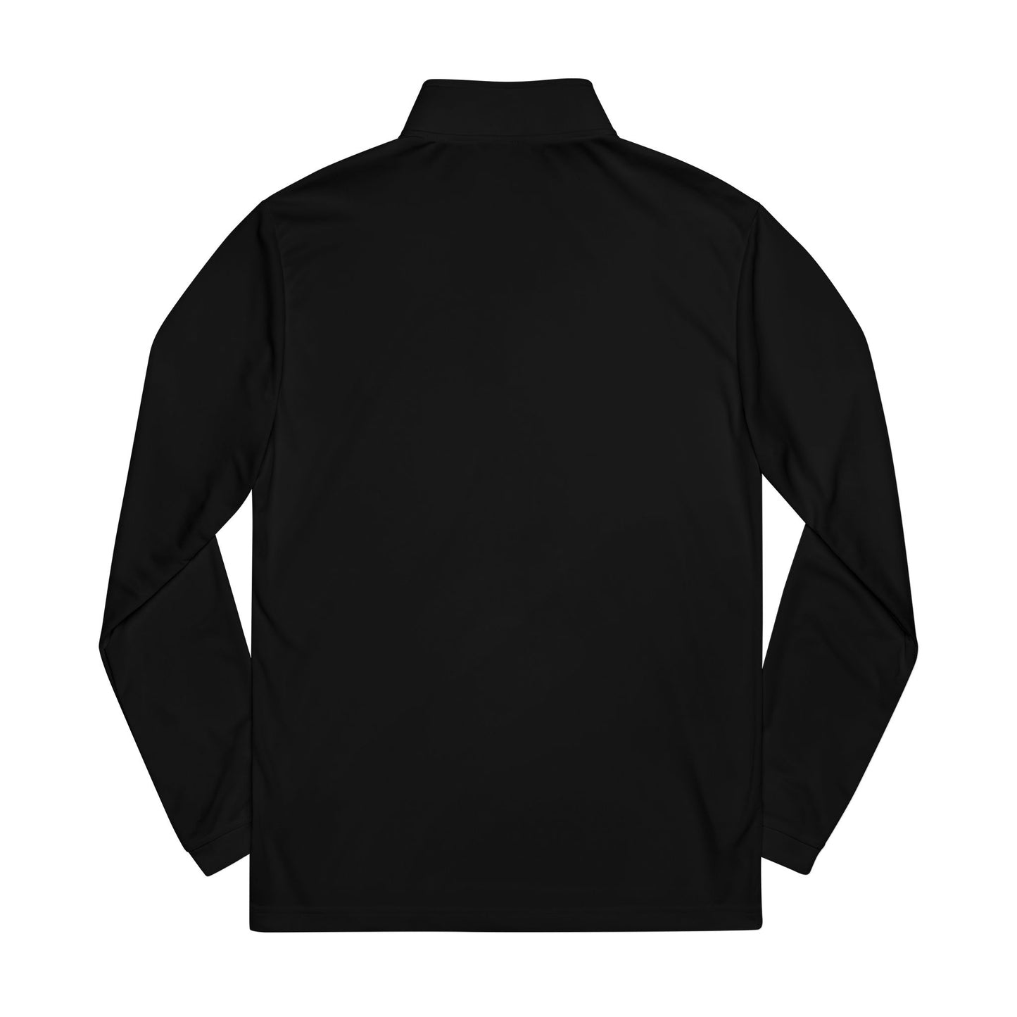 Embroidered soccer crest quarter-zip sweatshirt by Printify, navy blue athletic pullover with team emblem detail.
