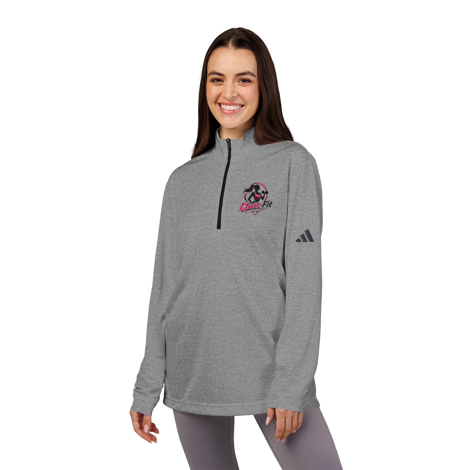 Embroidered soccer crest quarter-zip sweatshirt by Printify, featuring a detailed sports emblem on a comfortable pullover.