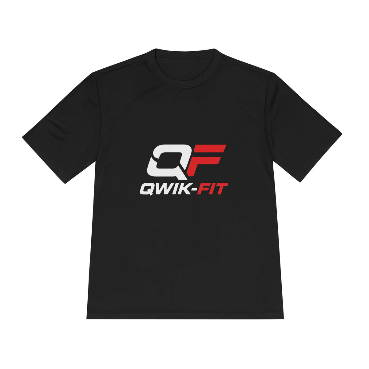 Moisture-Wicking Active Training T-Shirt in black with QWIK-FIT logo, perfect for workouts and active wear.