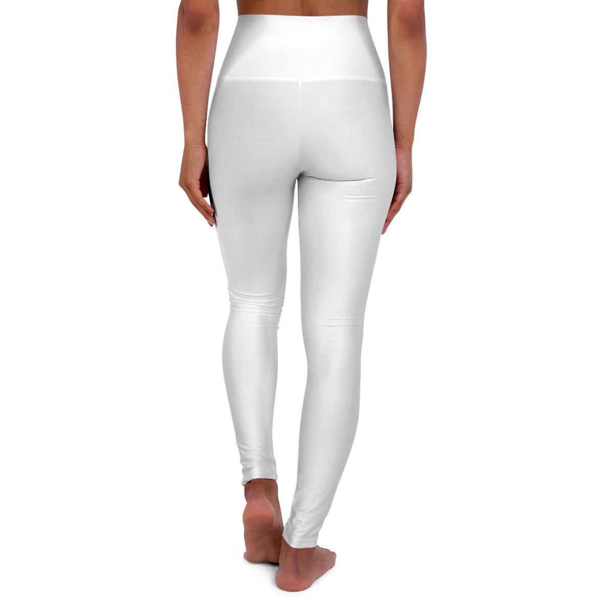 High waisted yoga leggings with retro logo in white, ideal for training and casual wear.