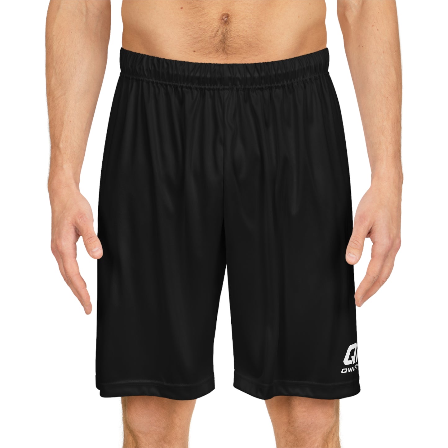 Qwik-Fit athletic basketball shorts with breathable fabric and vibrant all-over print, designed for performance and comfort.