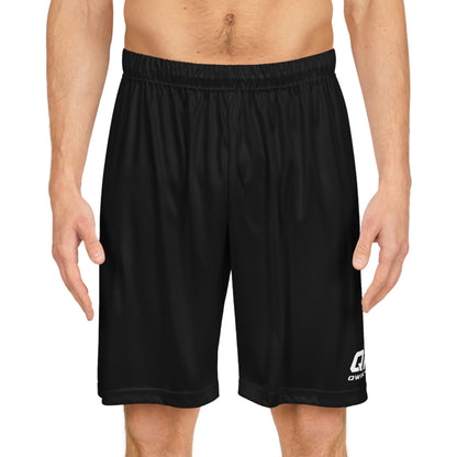 Qwik-Fit athletic basketball shorts with breathable fabric and vibrant all-over print, designed for performance and comfort.