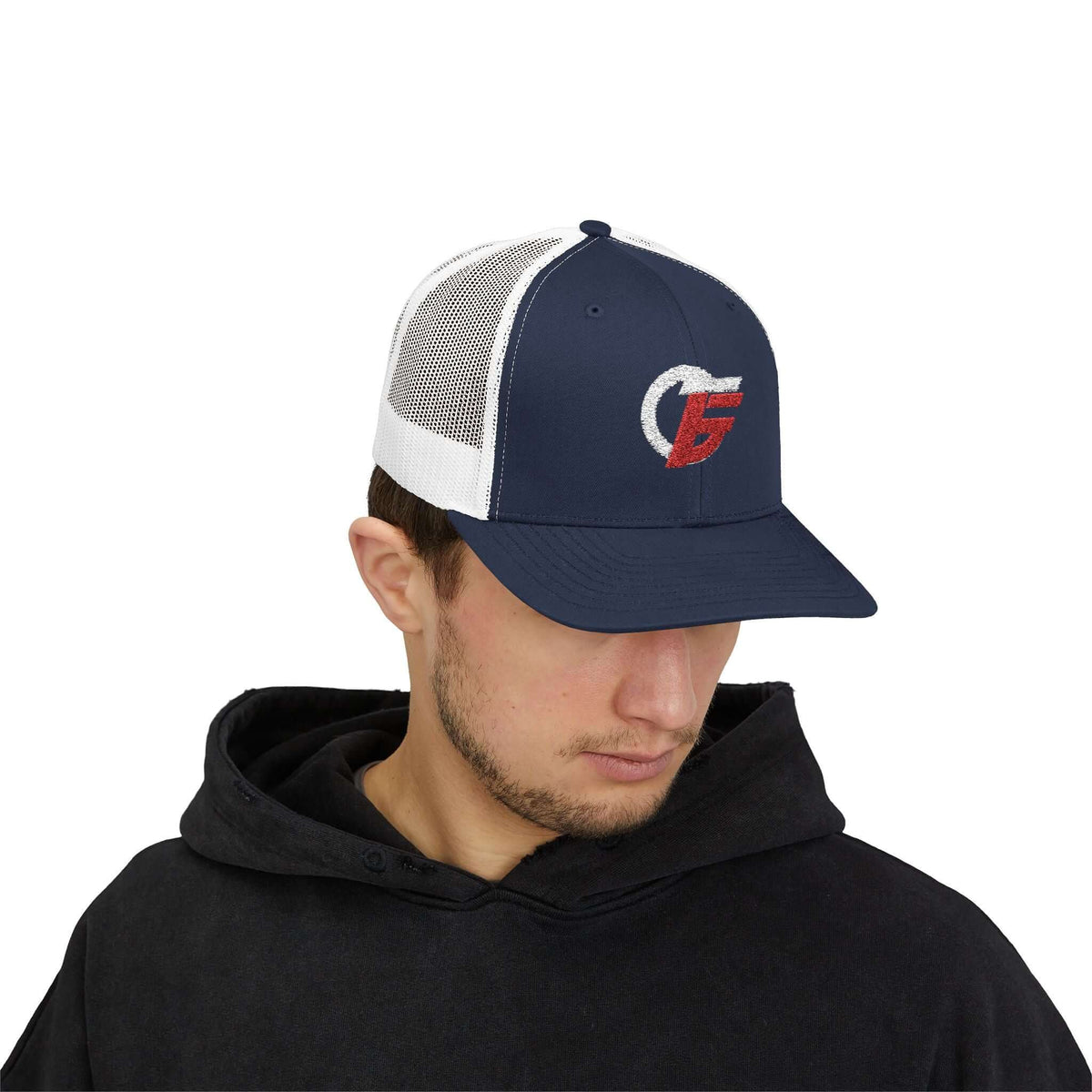 Emblem Trucker Cap - Distressed Red & White Logo Snapback product image 15