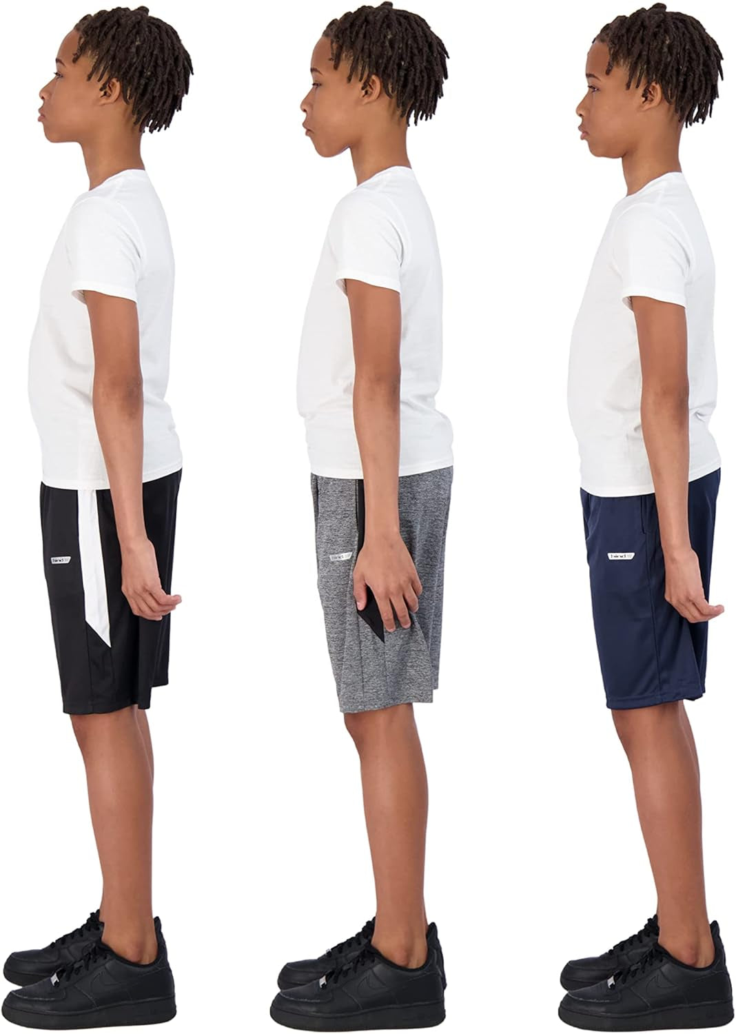 Hind boys' 3-pack basketball shorts for kids, featuring sporty design and comfortable fit for active play and sports.